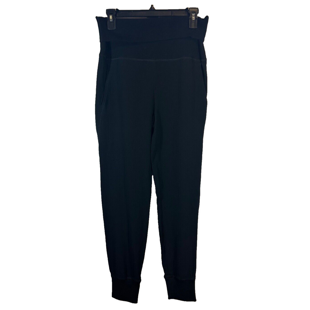 Theory Womens M Pull On HR Stretch Foldover Waist Jogger Pants Black Pockets A14